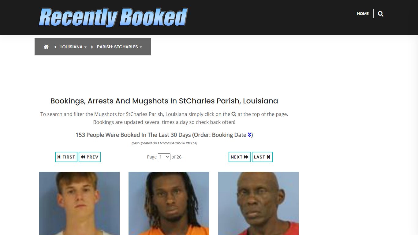 Bookings, Arrests and Mugshots in StCharles Parish, Louisiana